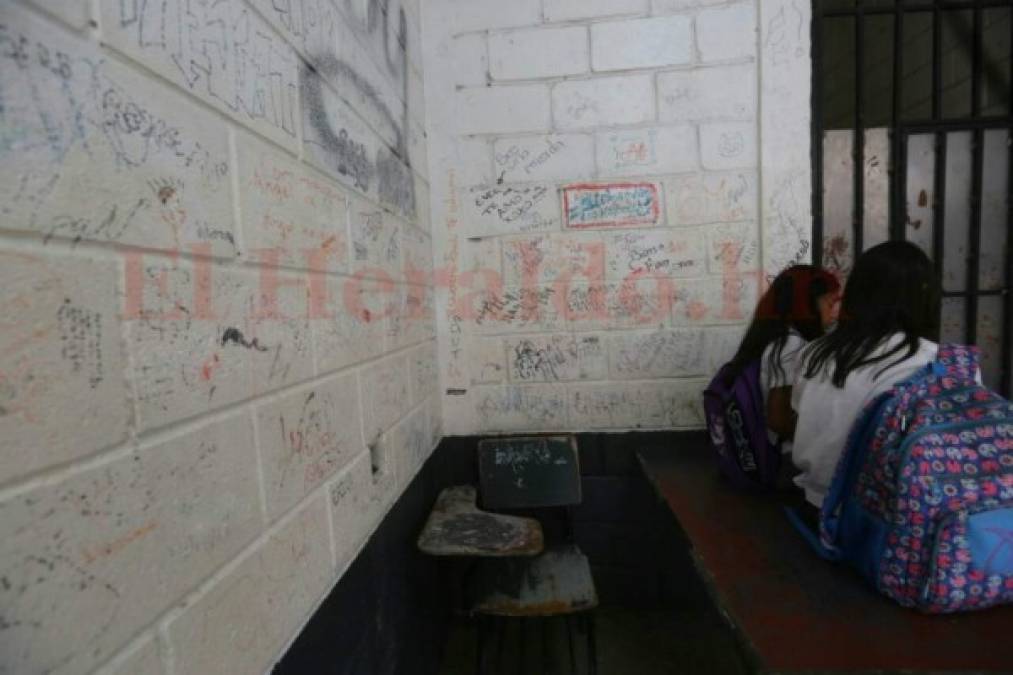 Rodeados de placazos de la 18 estudiantes del Instituto Central Vicente Cáceres reciben clases
