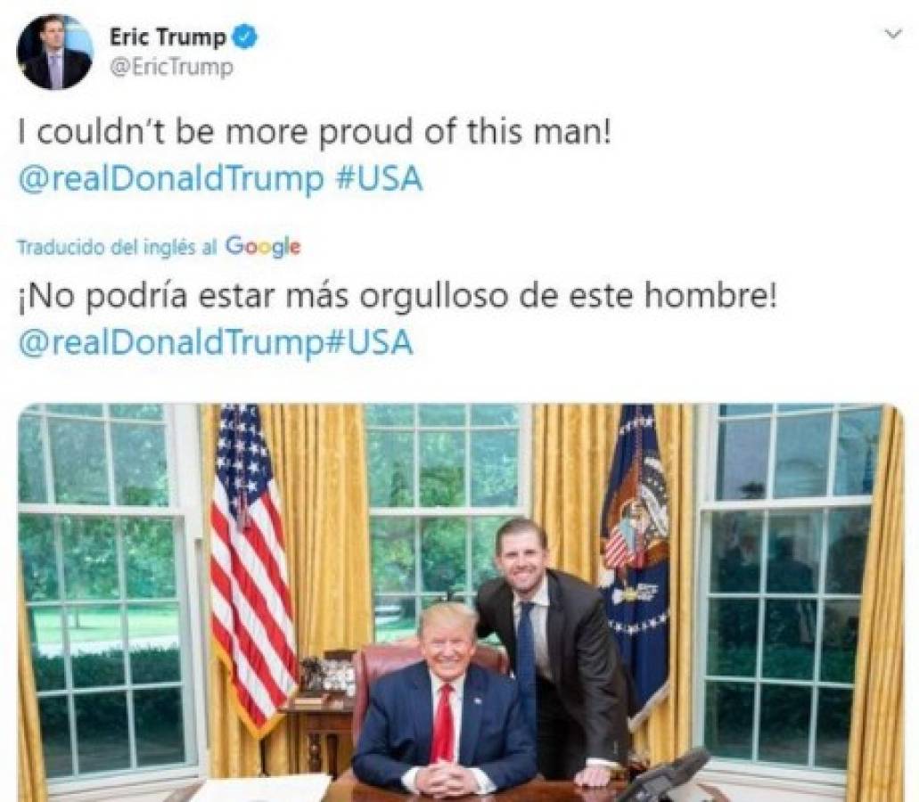 Hijo y nuera de Donald Trump reaccionan tras aprobación de cargos