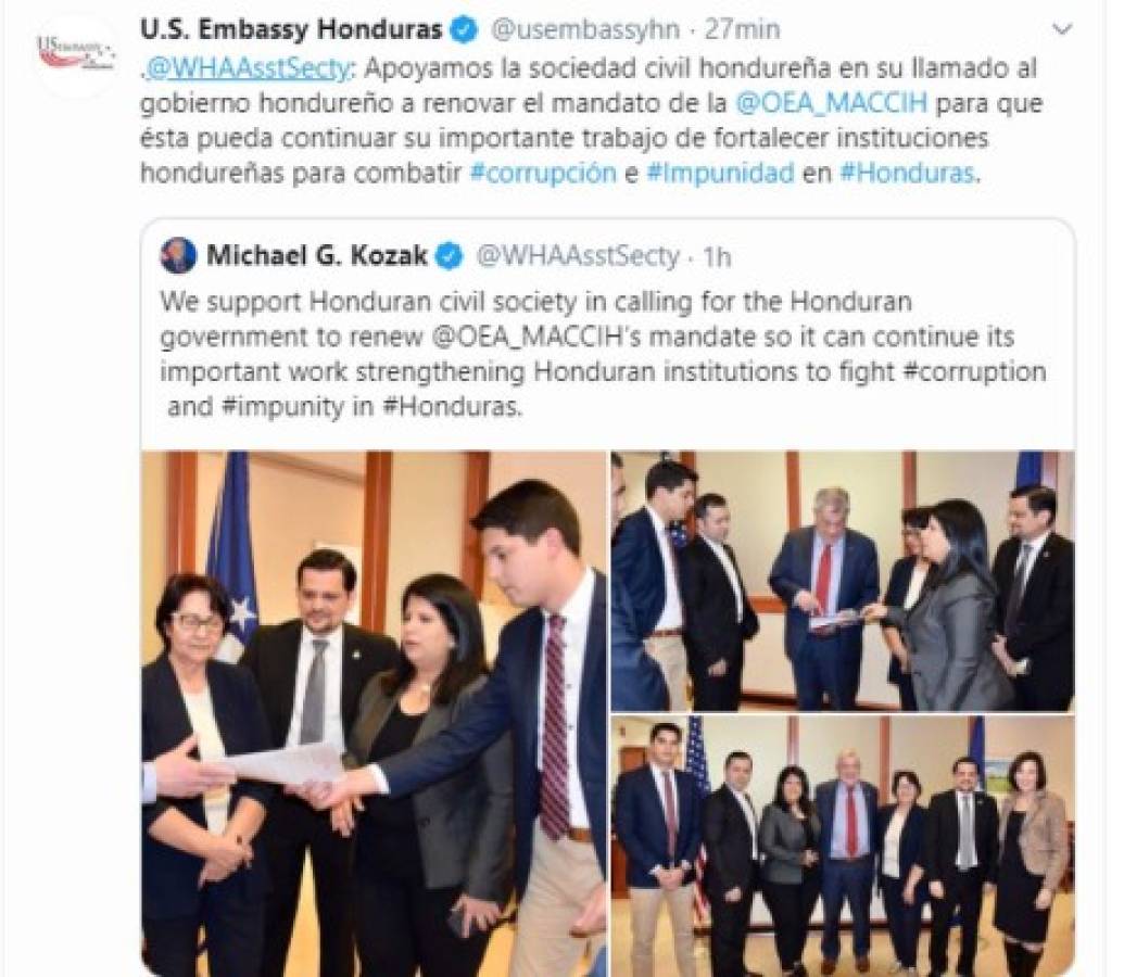 Embajada de EEUU pide al gobierno renovar convenio de la Maccih