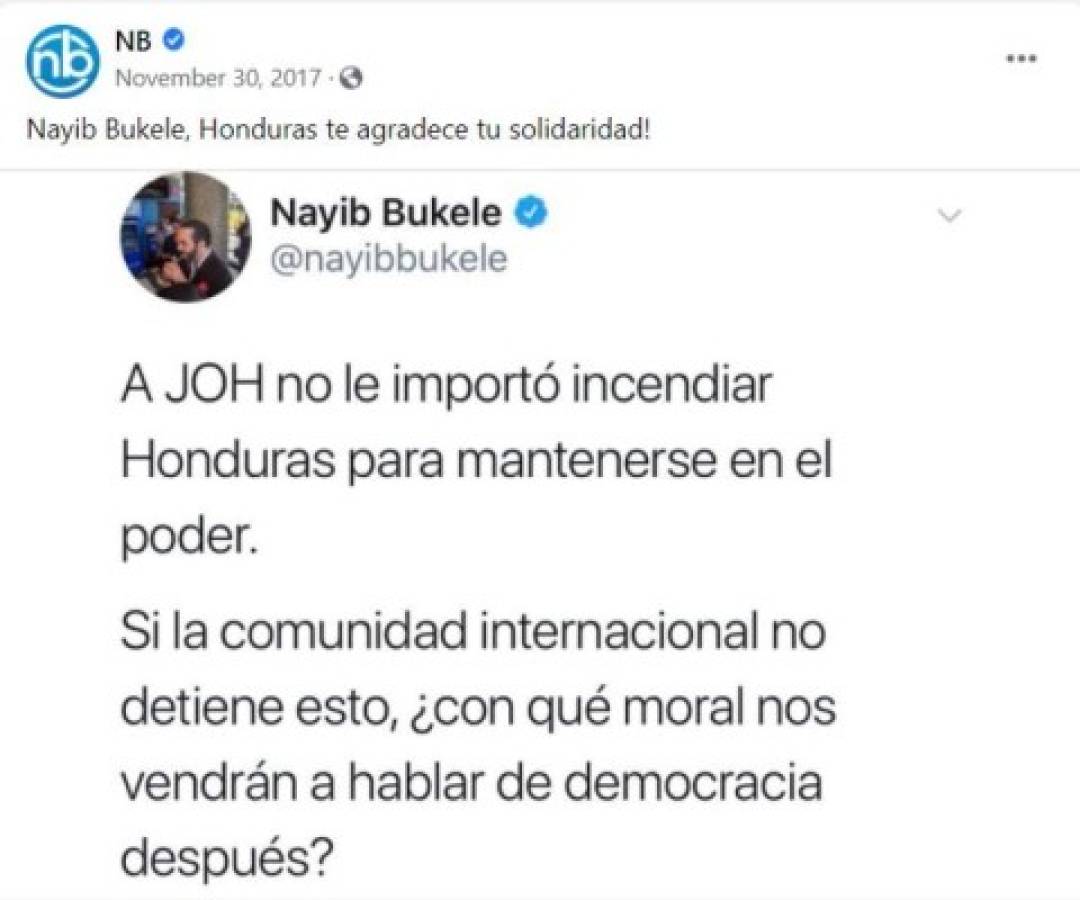 Bukele eliminó tweet donde criticaba a JOH por la reelección presidencial