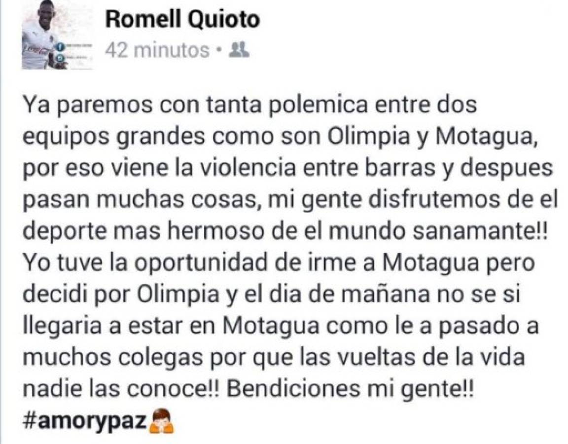 Romell Quioto pide un alto a la violencia