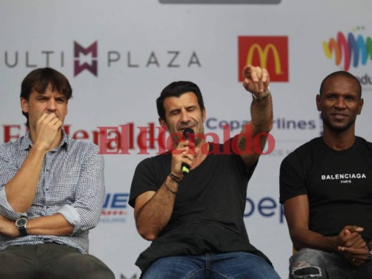 Luis Figo, Fernando Morientes y Éric Abidal se muestran contentos de estar en Honduras