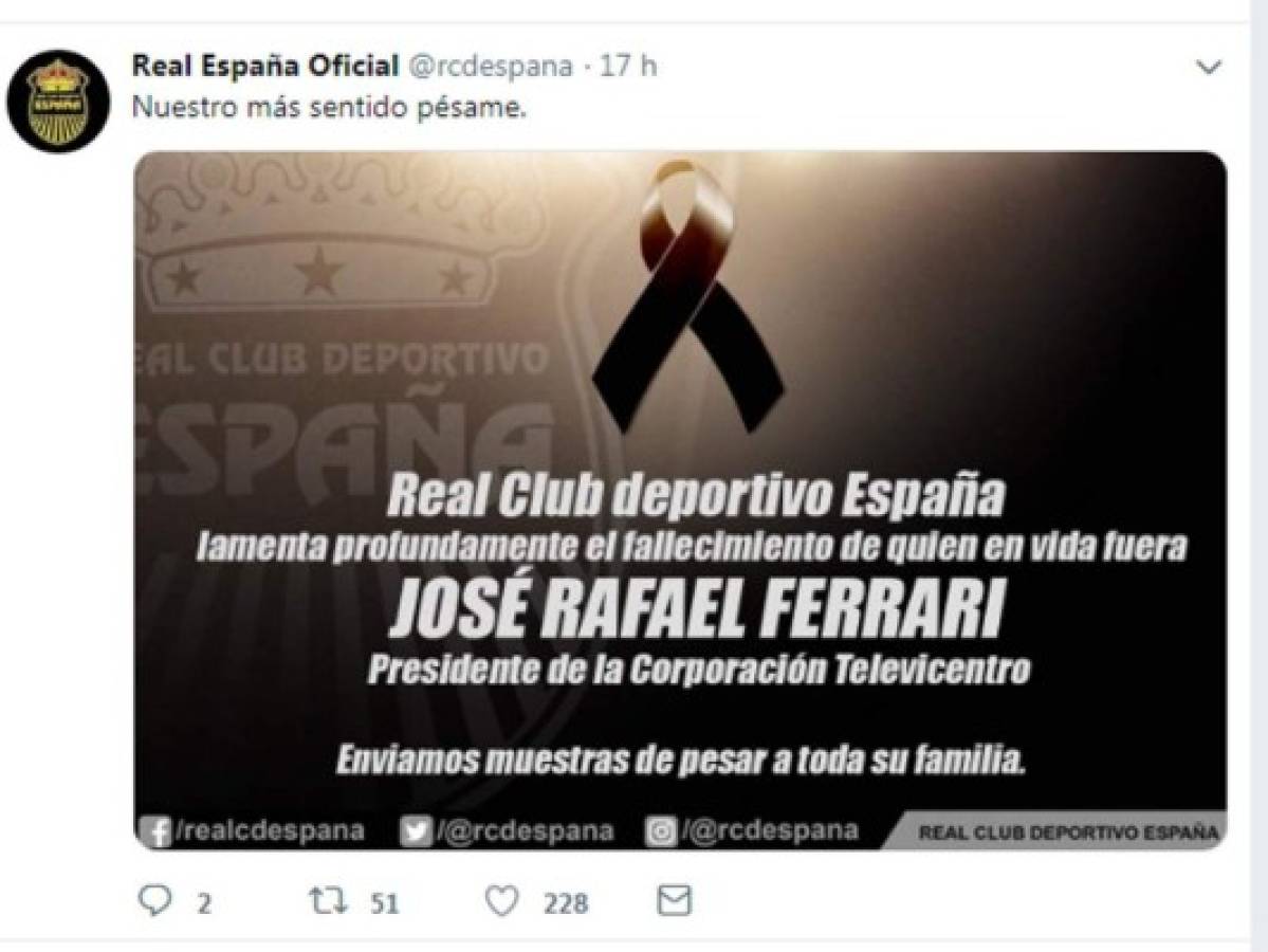 Equipos de la Liga Nacional de Honduras se solidarizan con el fallecimiento de Rafael Ferrari