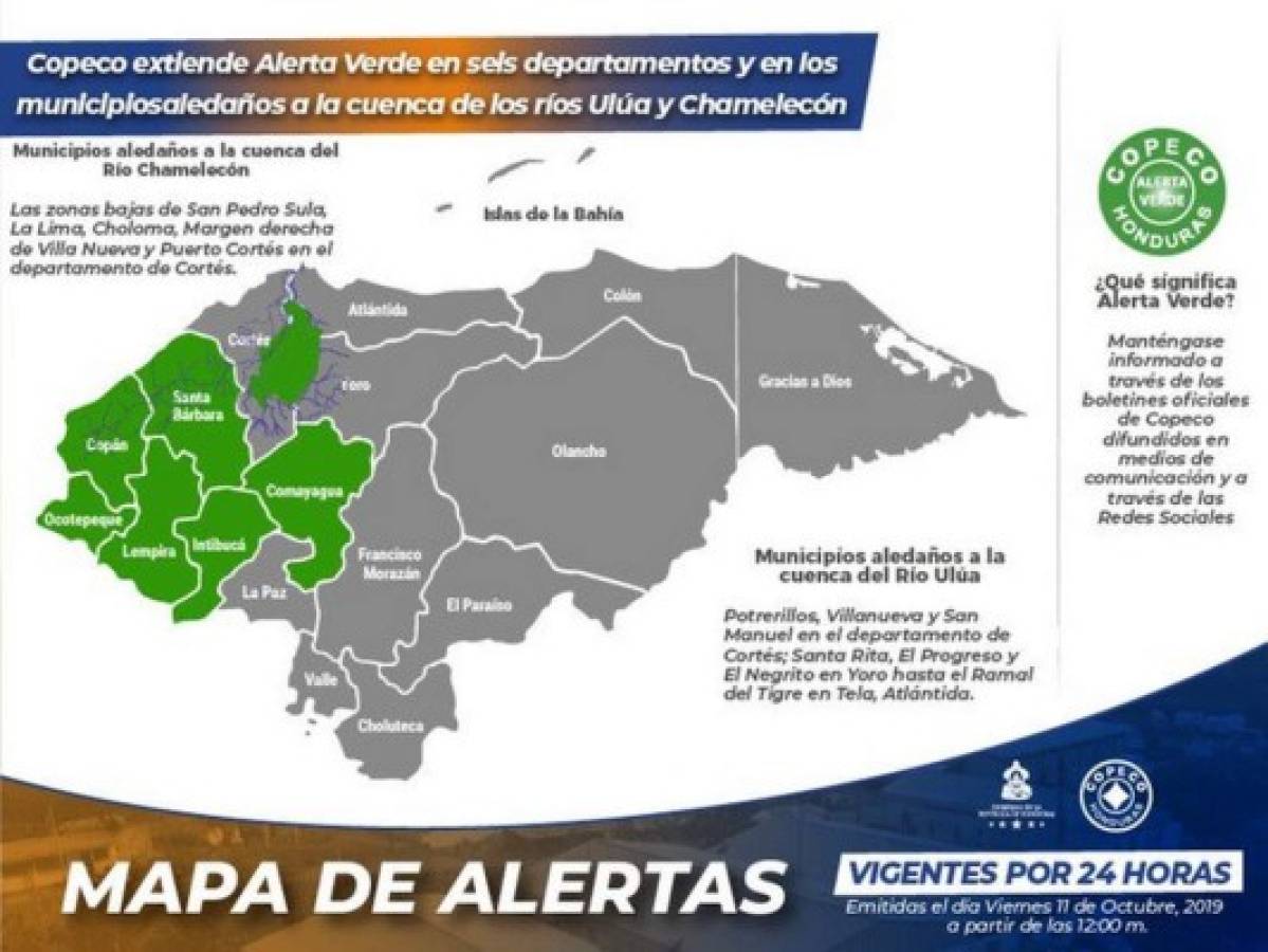 Se mantiene la alerta verde para seis departamentos de Honduras