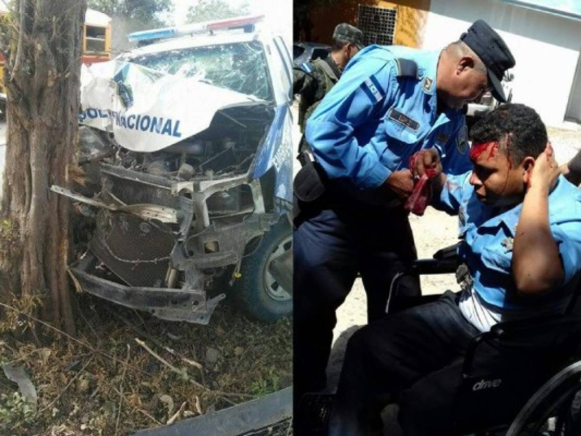 Policías se accidentan en carretera hacia Nacaome por evitar atropellar a peatón  