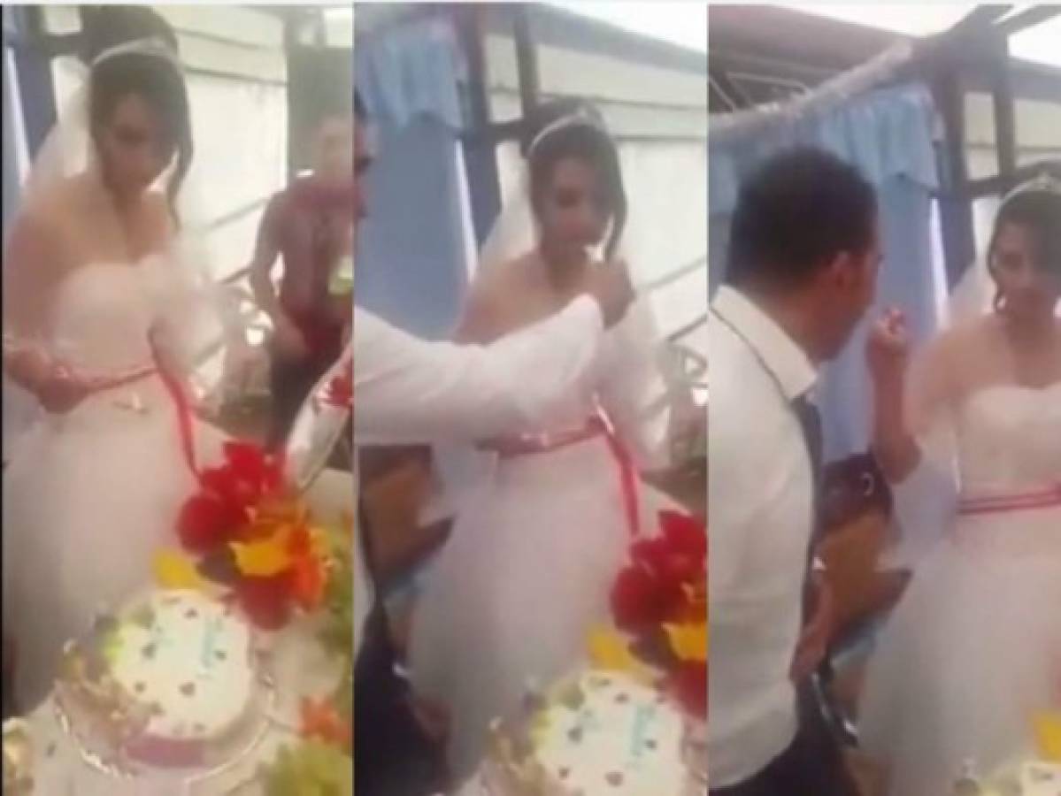 Novia hace una caricia en su boda y el novio la recibe con un manotazo