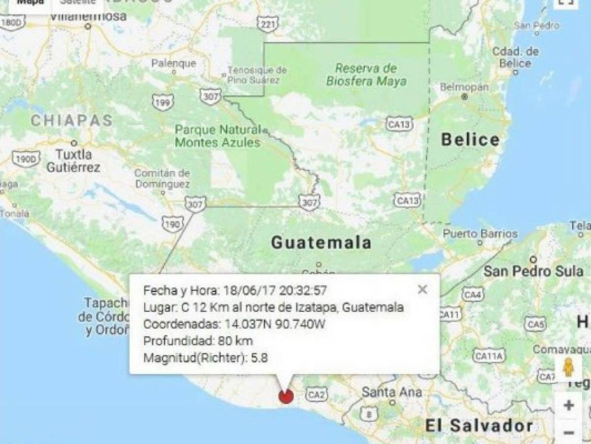 Sismo de magnitud 5.8 azota a Guatemala la noche de este domingo