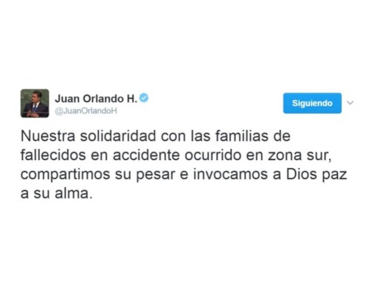Minutos después de la tragedia, el presidente Hernández publicó este mensaje.
