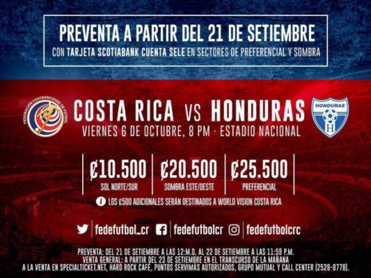 Costa Rica anuncia venta de boletos para duelo ante Honduras por la clasificación al Mundial