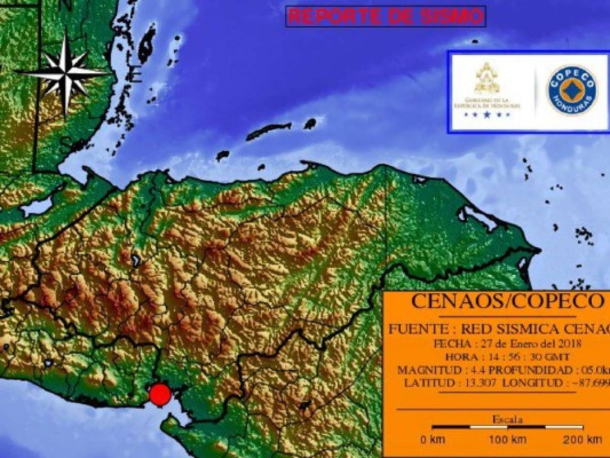 Segundo sismo de 4.4 grados se registra en el Golfo de Fonseca en la zona sur de Honduras