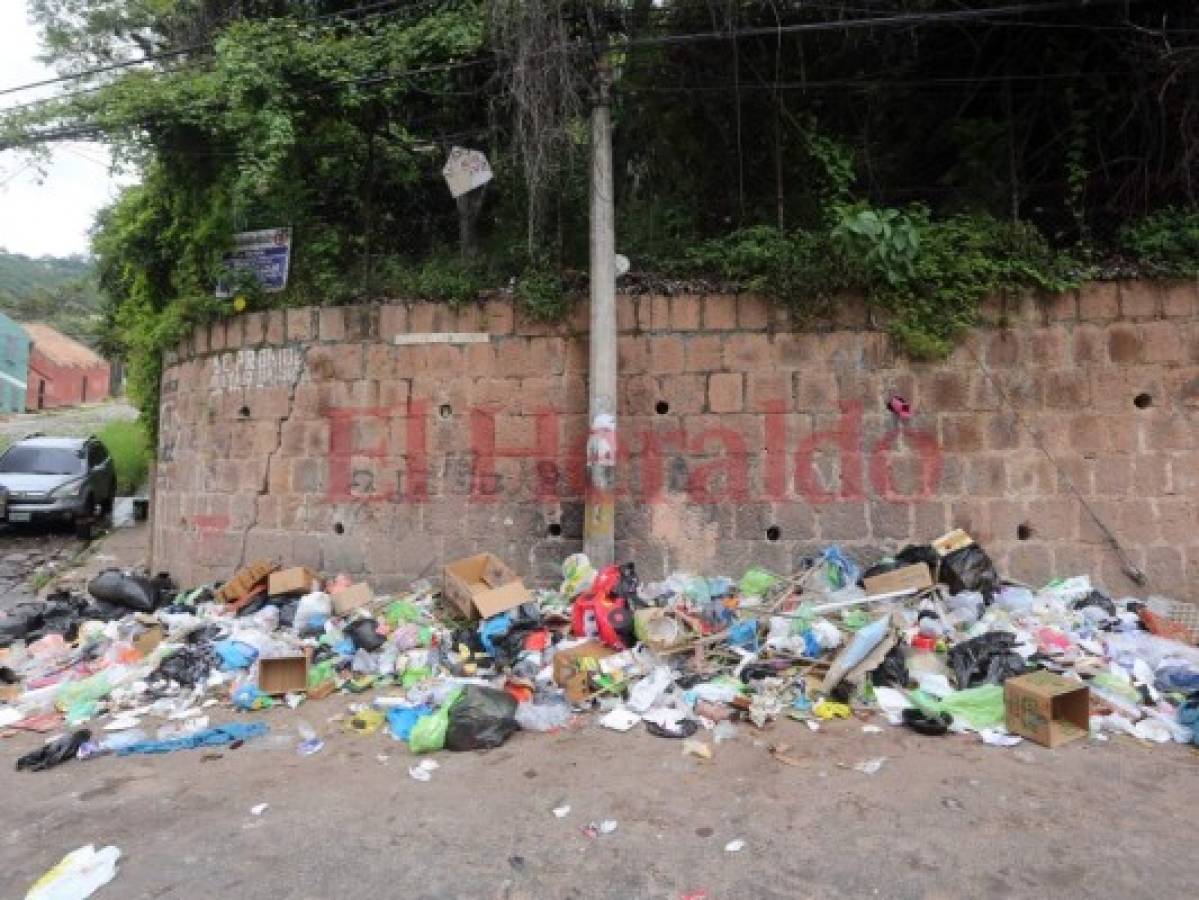 Botadero de basura en plena calle del barrio Buenos Aires de Tegucigalpa