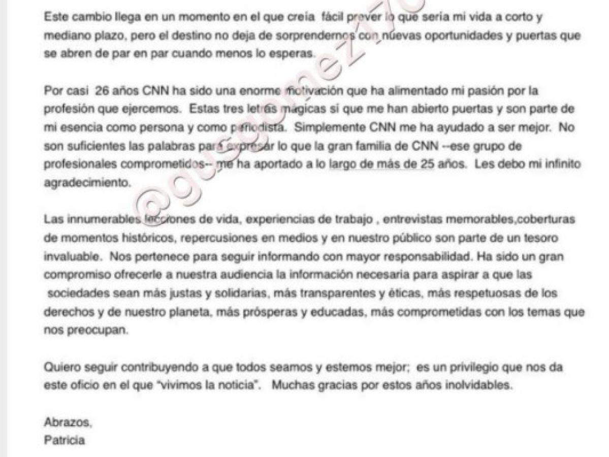 Esta fue la carta por la cual la presentadora de Panorama Mundial dio a conocer su decisión.