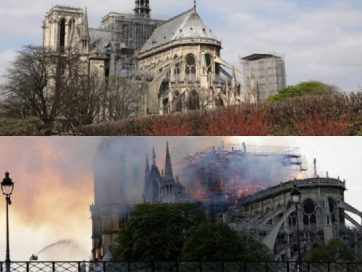 Antes y después de la catedral de Notre Dame de París.