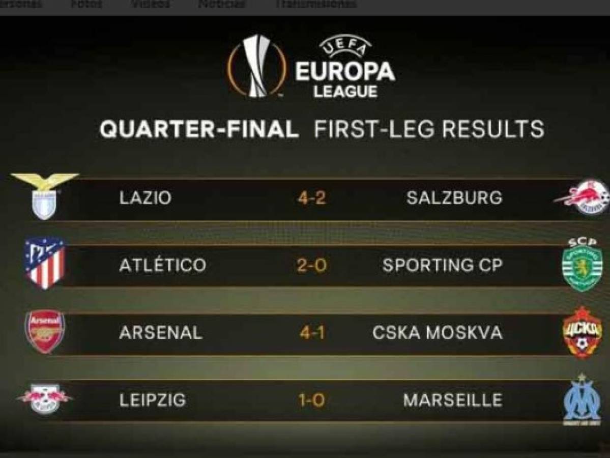 Así quedó la jornada anterior de los cuartos de final de la Europa League. Foto: Cortesía Sitio Oficial