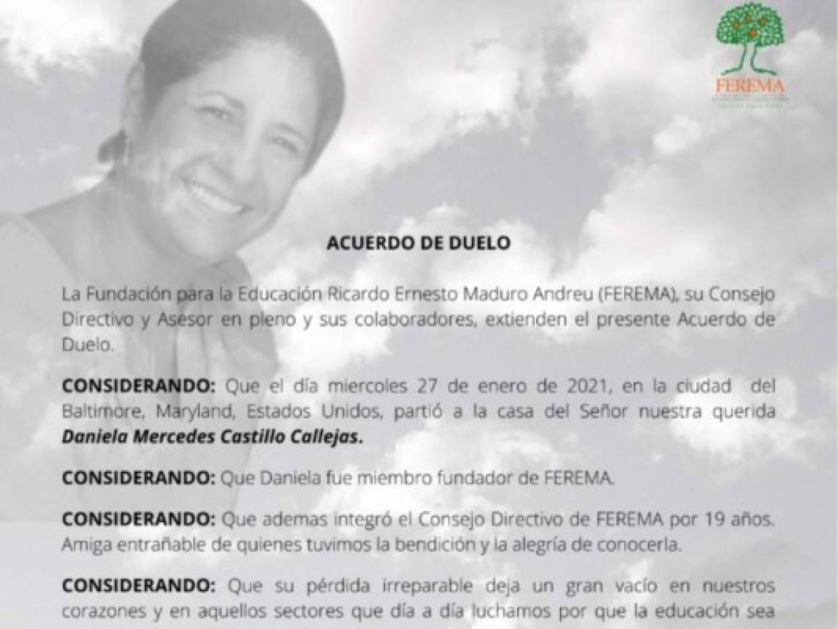 Muere Daniela Castillo, fundadora de Ferema, en Estados Unidos
