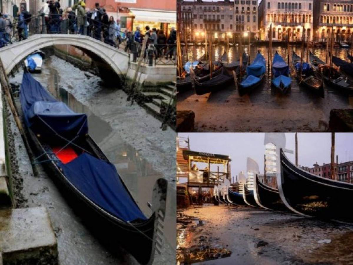 Italianos preocupados ante la sequía en los turísticos canales de Venecia