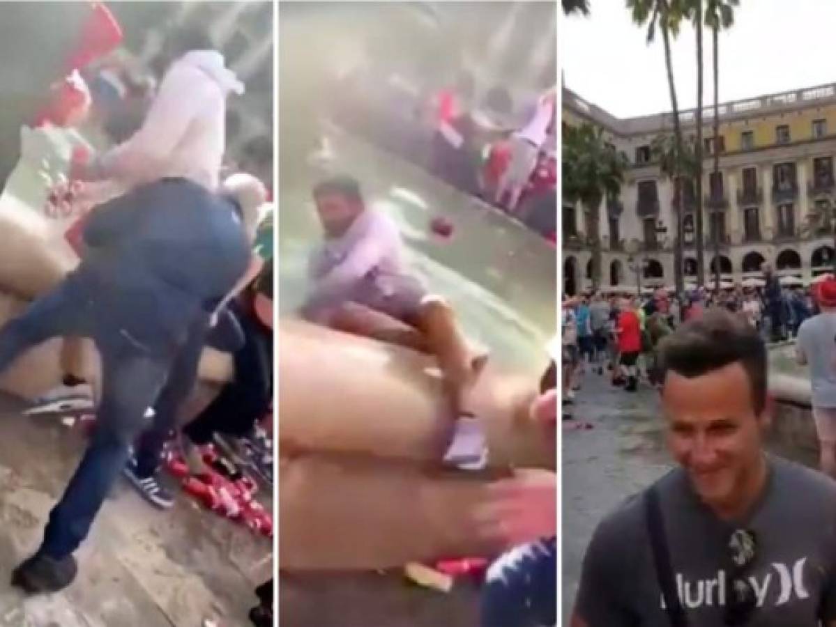 Fanáticos de Liverpool causan disturbios y lanzan a una fuente a vendedor en Barcelona