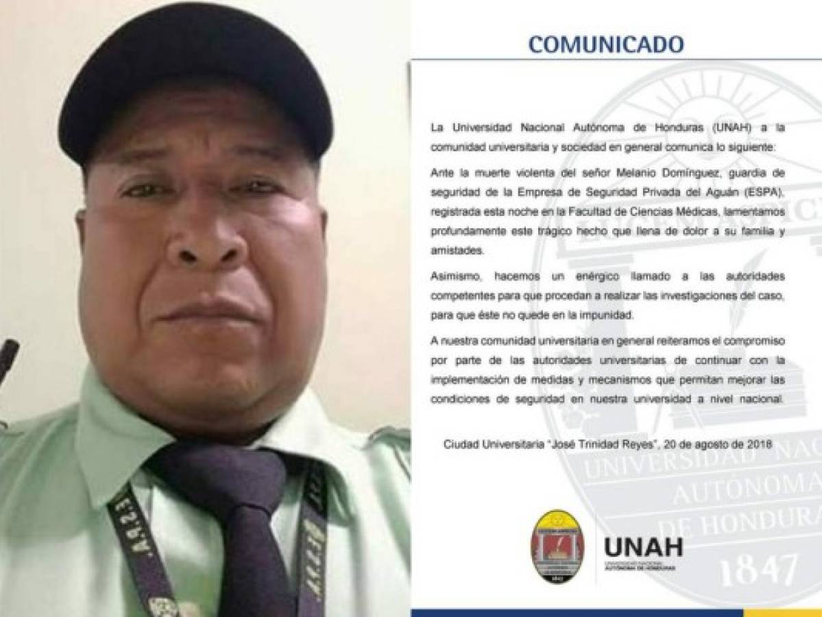 UNAH pide que el asesinato de guardia de seguridad no quede impune