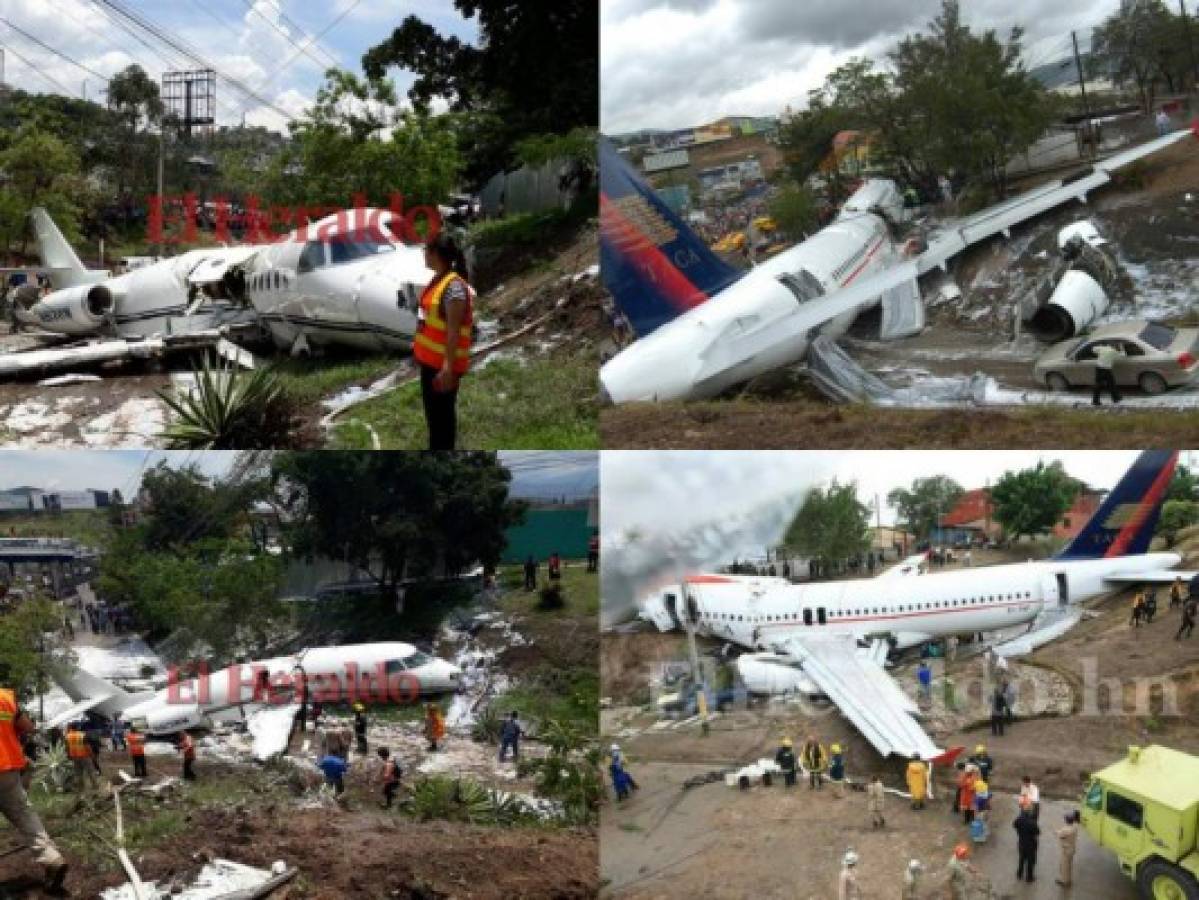 Los tres aviones que se han salido de la pista de Toncontín a la altura de Camosa