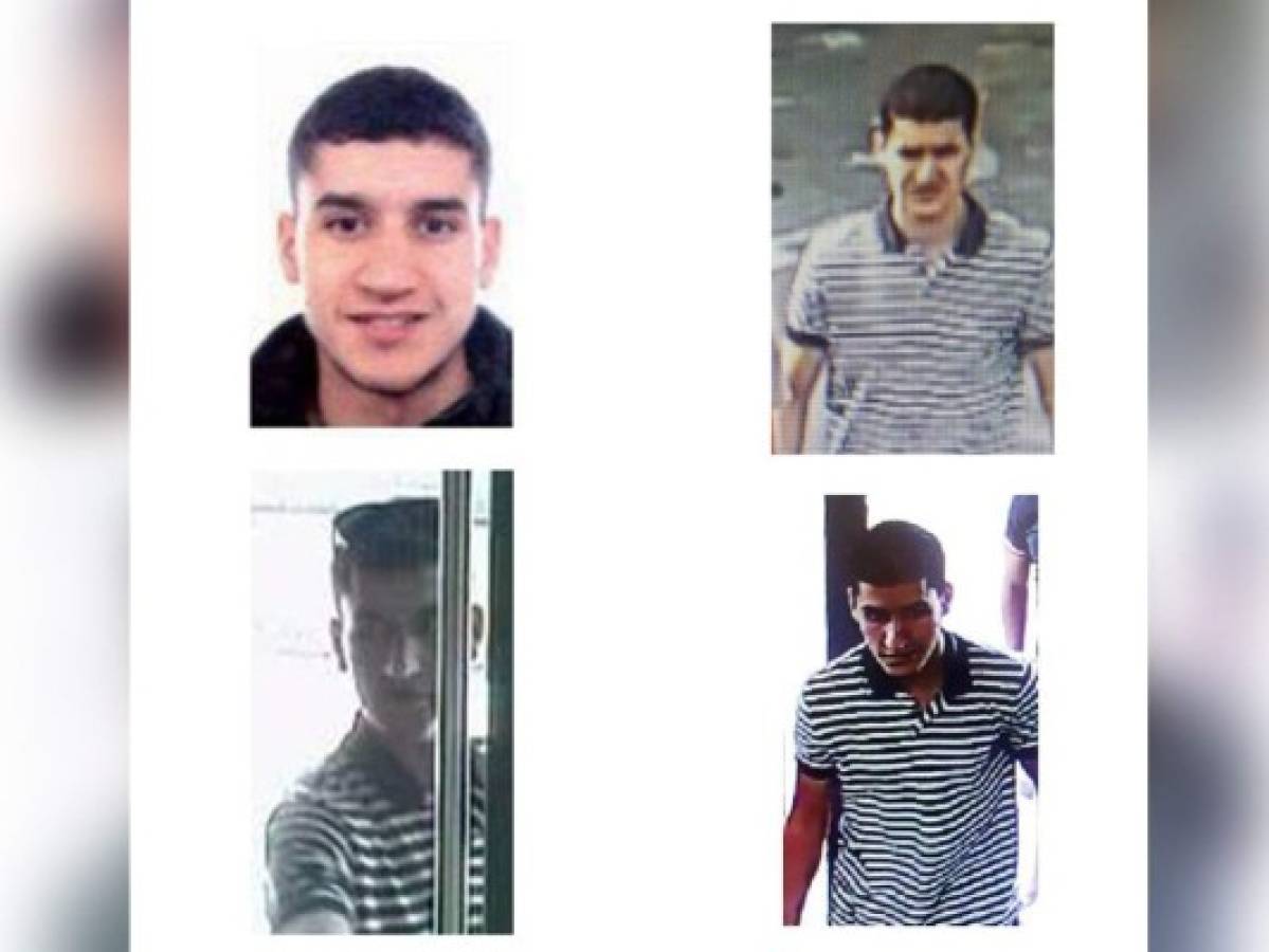 A handout picture provided on August 21, 2017 by Mossos D'Esquadra's Twitter account shows four pictures and security camera's video grabs depicting 22-year-old Younes Abouyaaqoub. Spanish police said on August 21, 2017 that they have identified the driver of the van that mowed down pedestrians on the busy Las Ramblas boulevard in Barcelona, killing 13.The 22-year-old Moroccan Younes Abouyaaqoub is believed to be the last remaining member of a 12-man cell still at large in Spain or abroad, with the others killed by police or detained over last week's twin attacks in Barcelona and the seaside resort of Cambrils that claimed 14 lives, including a seven-year-old boy. / AFP PHOTO / MOSSOS D'ESQUADRA'S TWITTER ACCOUNT / HO / RESTRICTED TO EDITORIAL USE - MANDATORY CREDIT 'AFP PHOTO/ HO/ MOSSOS D'ESQUADRA TWITTER ACCOUNT' - NO MARKETING - NO ADVERTISING CAMPAIGNS - DISTRIBUTED AS A SERVICE TO CLIENTS