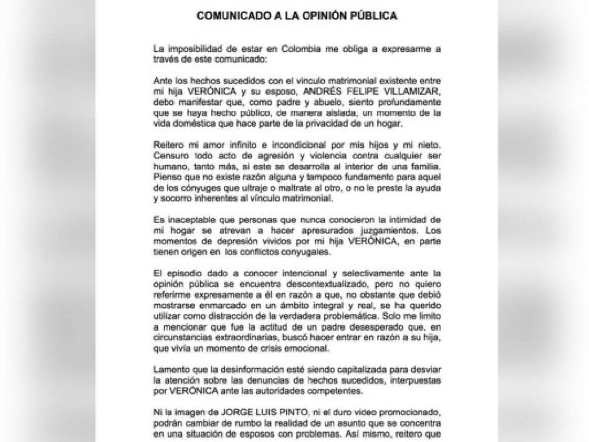 Jorge Luis Pinto emite comunicado tras divulgación de polémico video