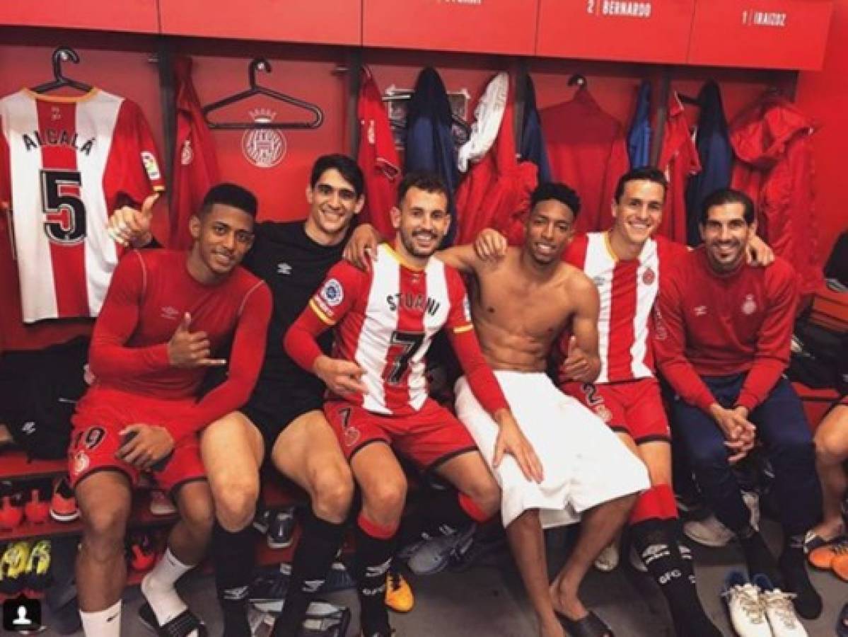 El Choco Lozano en el camerino del Girona FC junto algunos compañeros. Foto: ChocoLozano 9 en Instagram