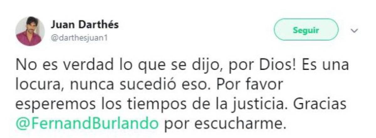 Juan Darthés reacciona ante acusaciones de violación de la argentina Thelma Fardín  