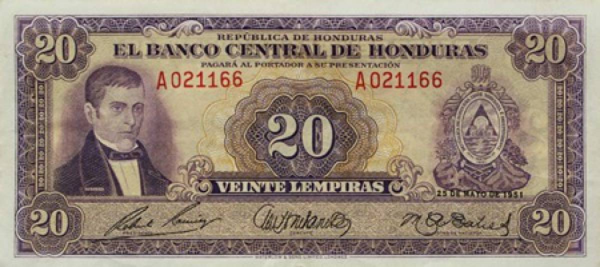 Billete de 20 lempiras del año 1951.