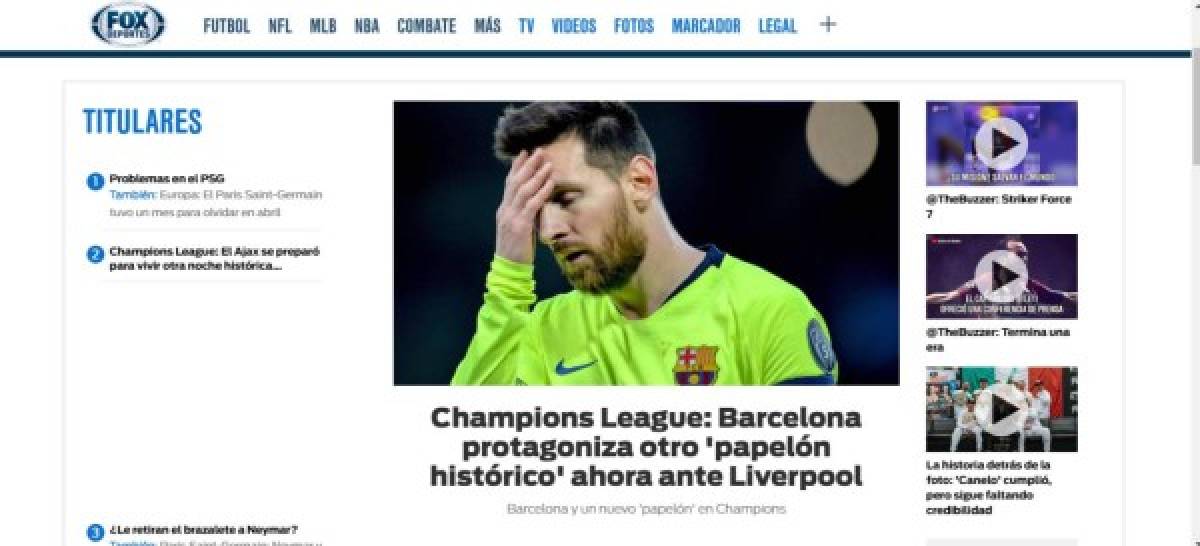 Así titularon los periódicos digitales del mundo la eliminación del Barcelona ante Liverpool en la Champions