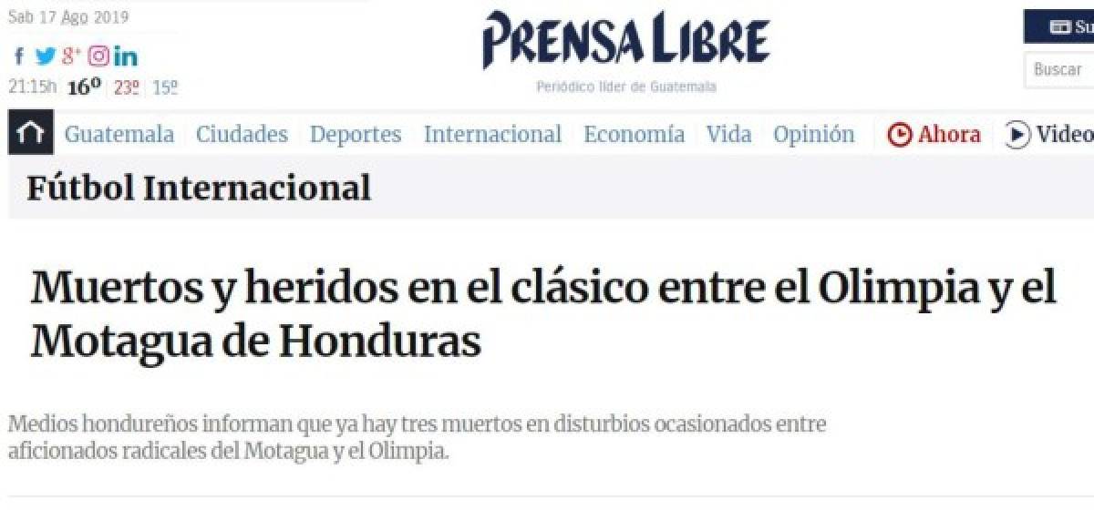 Así informaron los medios internacionales la tragedia en el clásico hondureño