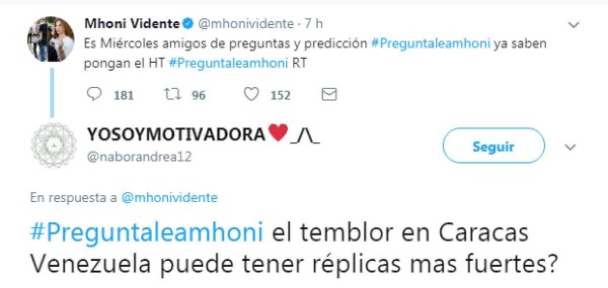 Mhoni Vidente predice sismo que 'hará salir los demonios de Venezuela'