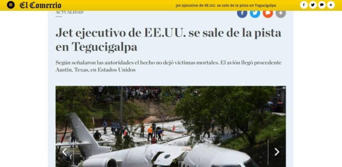 Medios internacionales destacan accidente de avión en el aeropuerto Toncontín