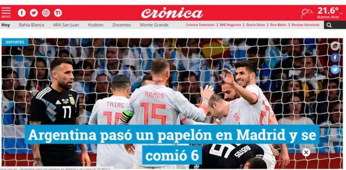 Medios argentinos destrozan la actuación de la selección Argentina tras salir goleada de España