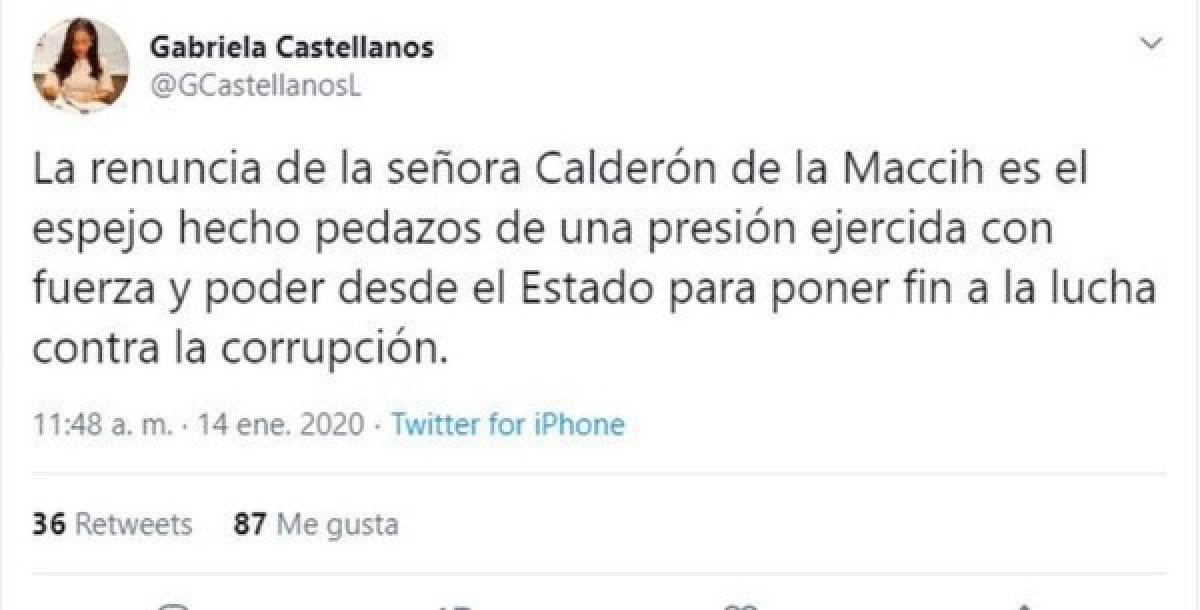 Reacciones ante renuncia de vocera interina de la Maccih, Ana María Calderón