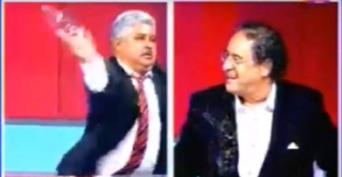 Momento en el que Marvin Ponce le lanza un vaso de vidrio a Nelson Ávila en debate televisivo.