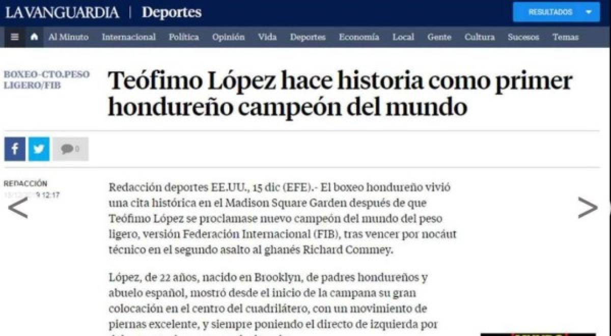 FOTOS: Hondureño Teófimo López acapara las portadas de medios internacionales