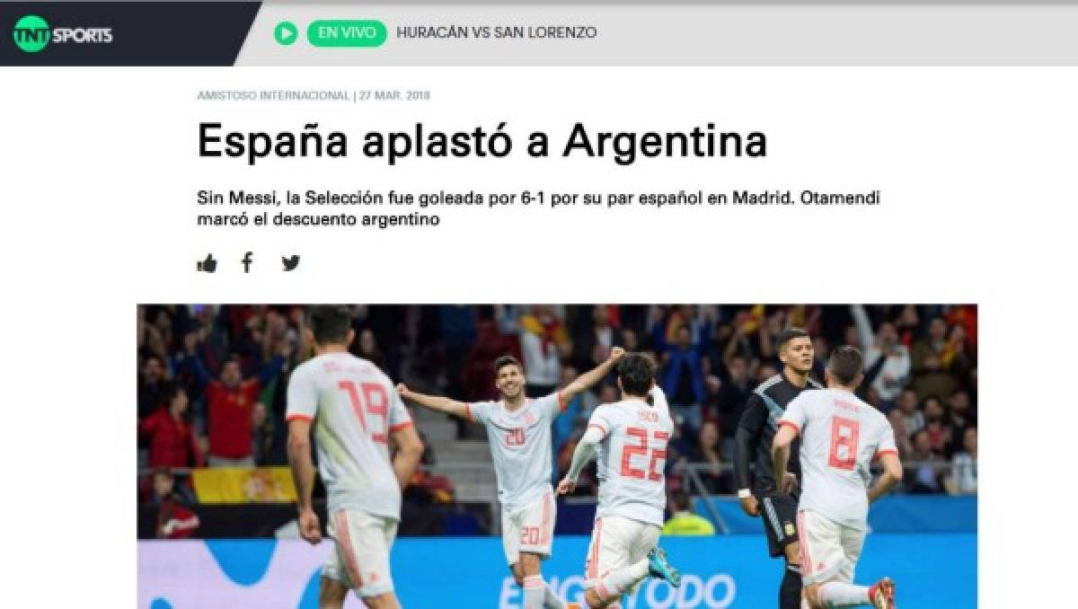Medios argentinos destrozan la actuación de la selección Argentina tras salir goleada de España