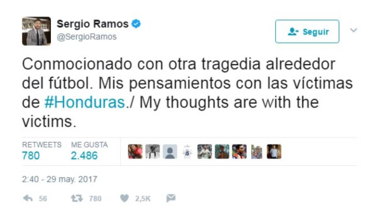 Sergio Ramos reacciona ante la tragedia que enlutó el juego de gran final del fútbol hondureño