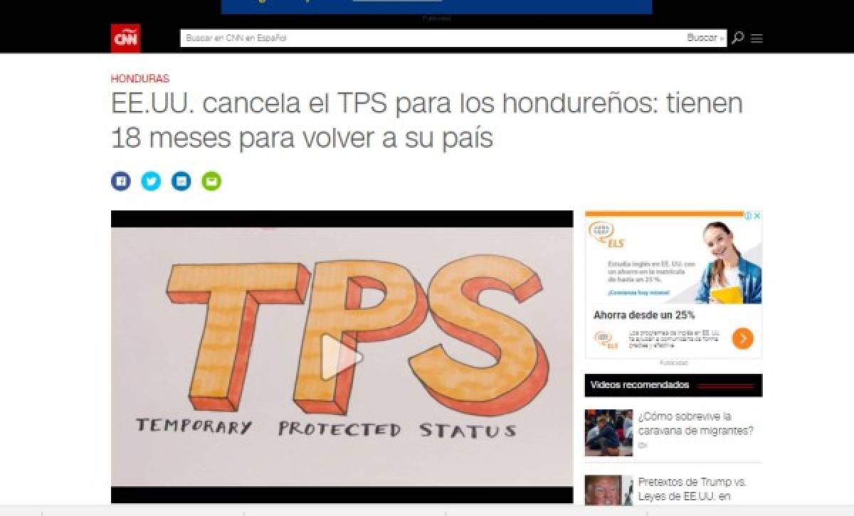 Así anunciaron medios internacionales la cancelación del TPS para Honduras