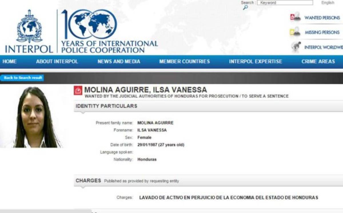 Alerta roja se emitió por la Interpol en contra de 'La Palillona' catracha.