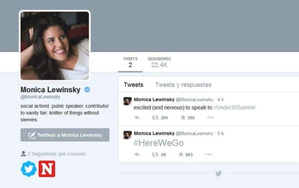 Mónica Lewinsky se lanza en Twitter como una 'activista social'