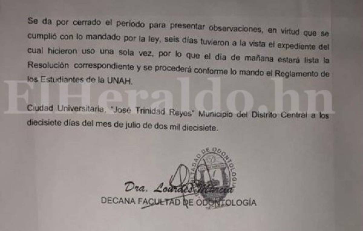 La Universidad Nacional Autónoma de Honduras (UNAH) suspende a 19 estudiantes durante cinco años