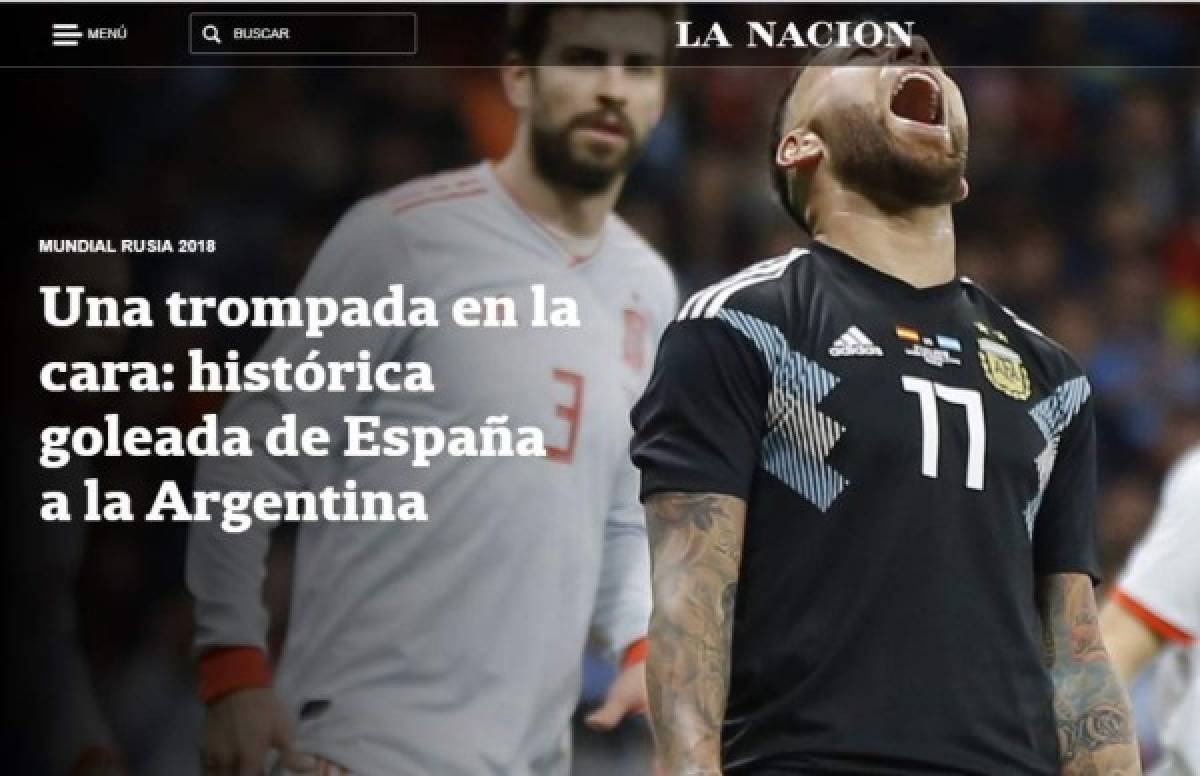 El diario La Nación calificó de 'trompada' la derrota en España. Foto: Portada de La Nación.