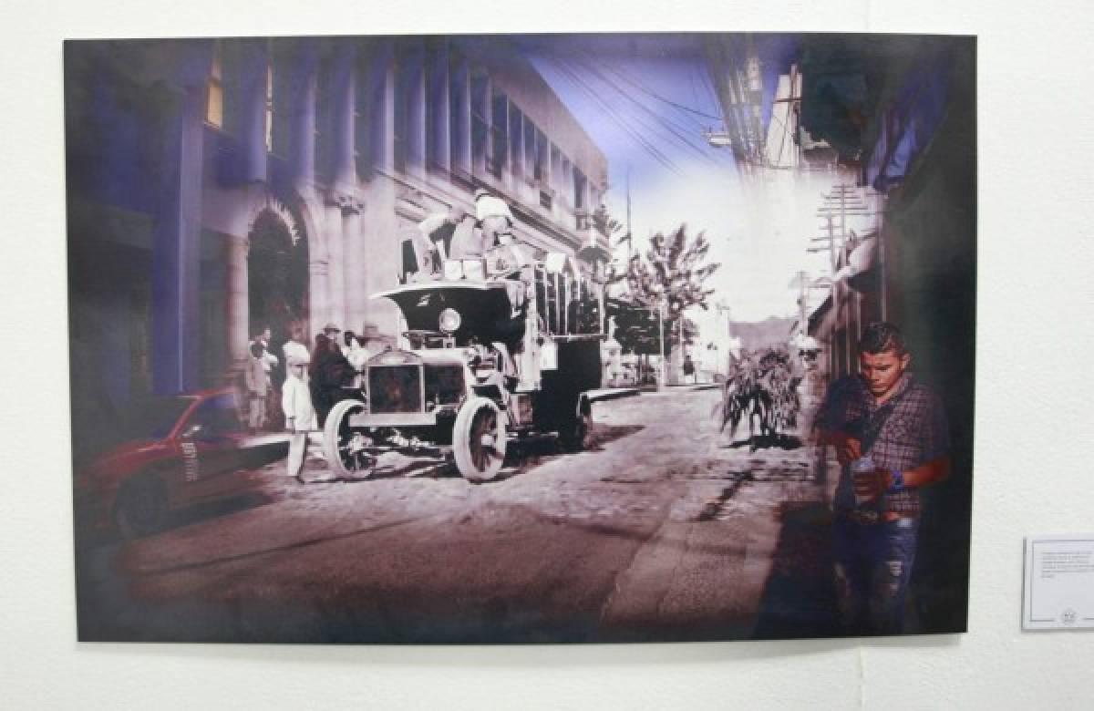 Fotografía de 1914 del antiguo transporte del Correo Nacional, incrustada sobre otra imagen actual. Foto: Alejandro Amador / El Heraldo.