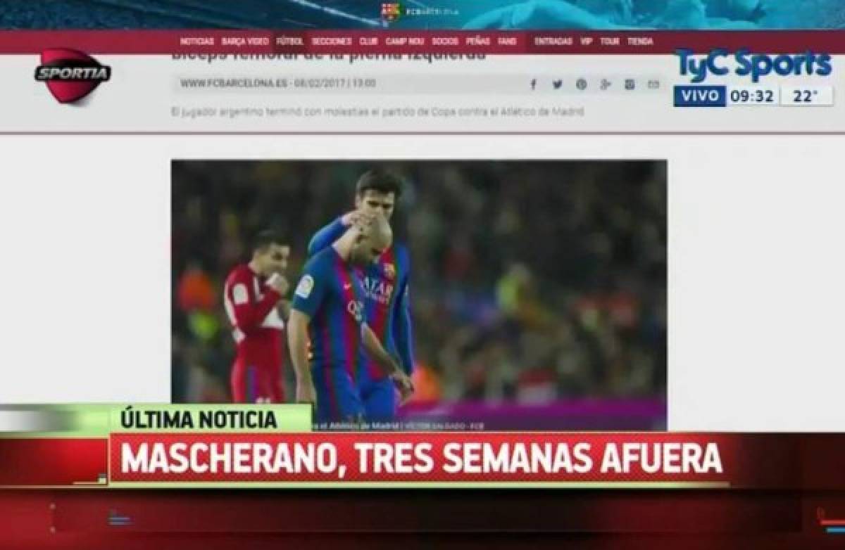 El argentino Javier Mascherano tiene una lesión en el bíceps femoral