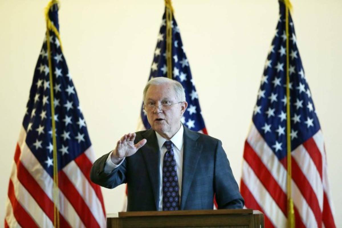 Attorney General Jeff Sessions speaks to law enforcement officials about transnational organized crime and gang violence at the Federal Courthouse Thursday, Sept. 21, 2017, in Boston. Sessions has called crime groups, like MS-13, 'one of the gravest threats to American safety.' (AP Photo/Stephan Savoia)