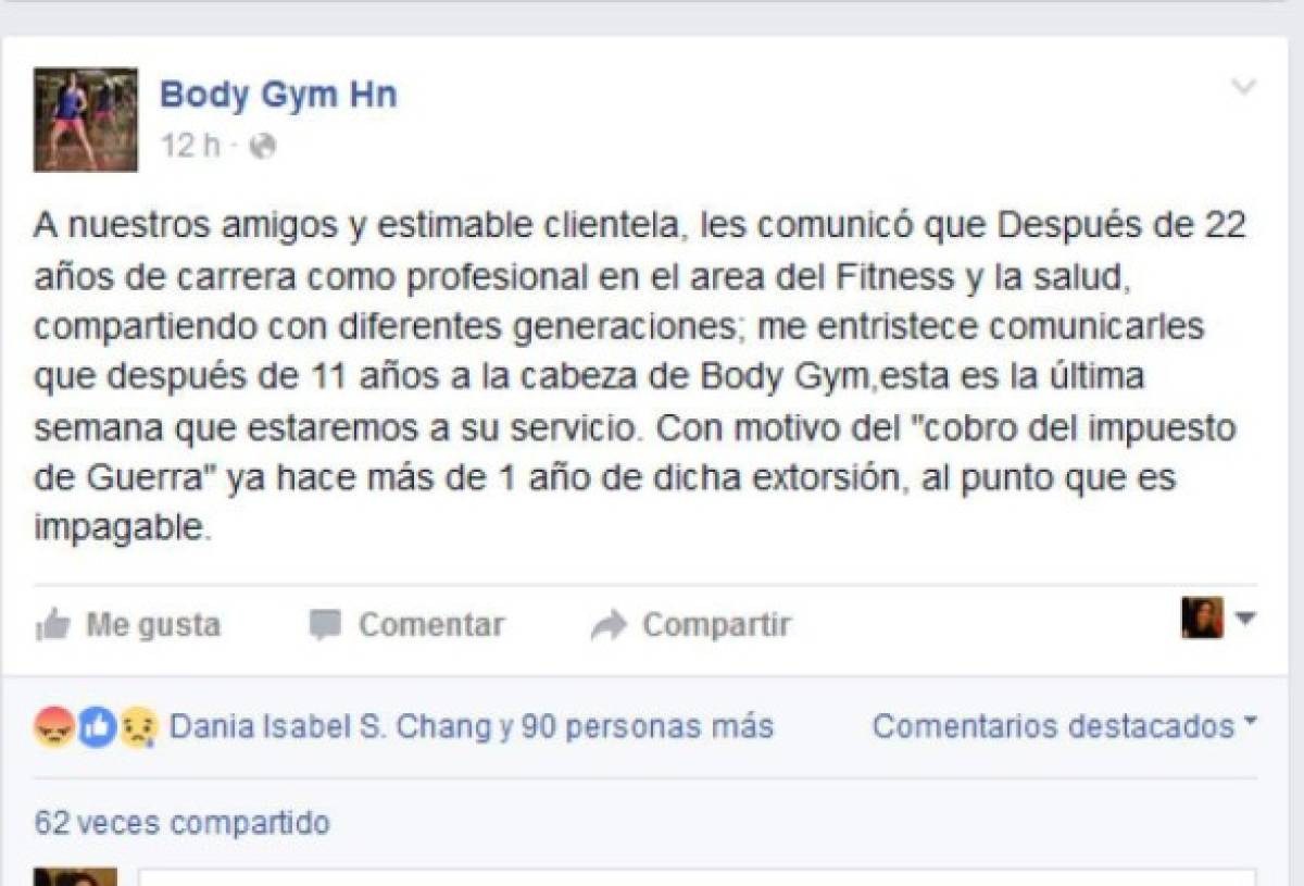 Este es el mensaje divulgado por Facebook en el que se anuncia el cierre del reconocido gimnasio.