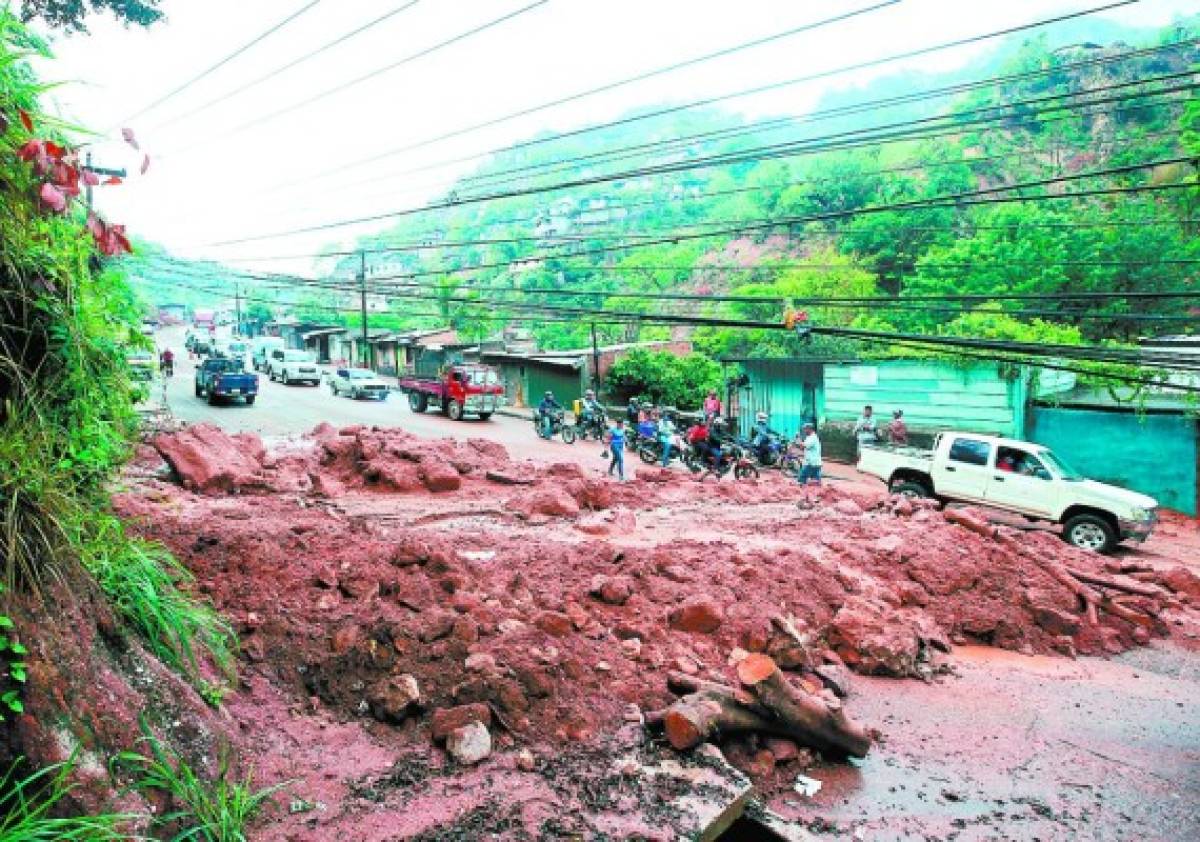 Más de 40 familias afectadas por derrumbe de rocas e inundaciones en la capital de Honduras