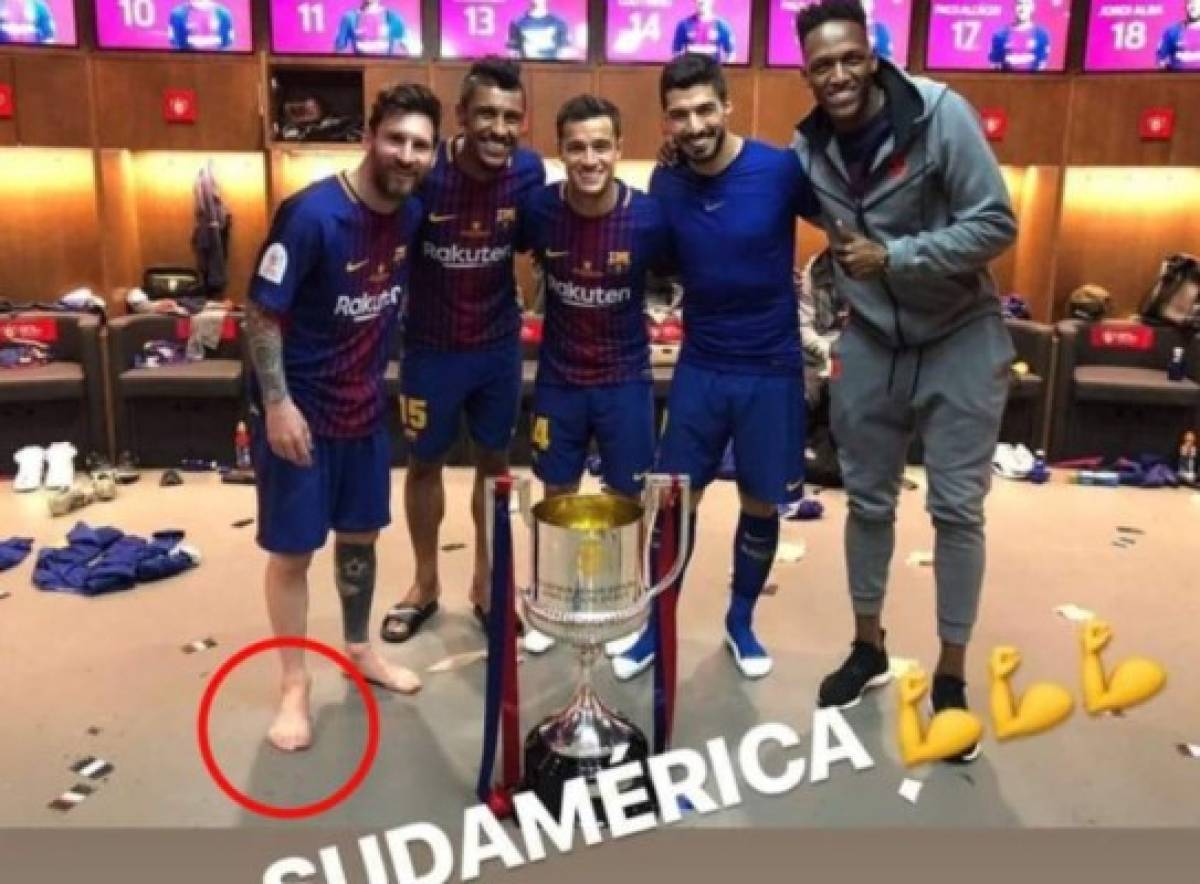 En la imagen aparecen Lionel Messi, Paulinho, Philippe Coutinho, Luis Suárez y Yerry Mina.