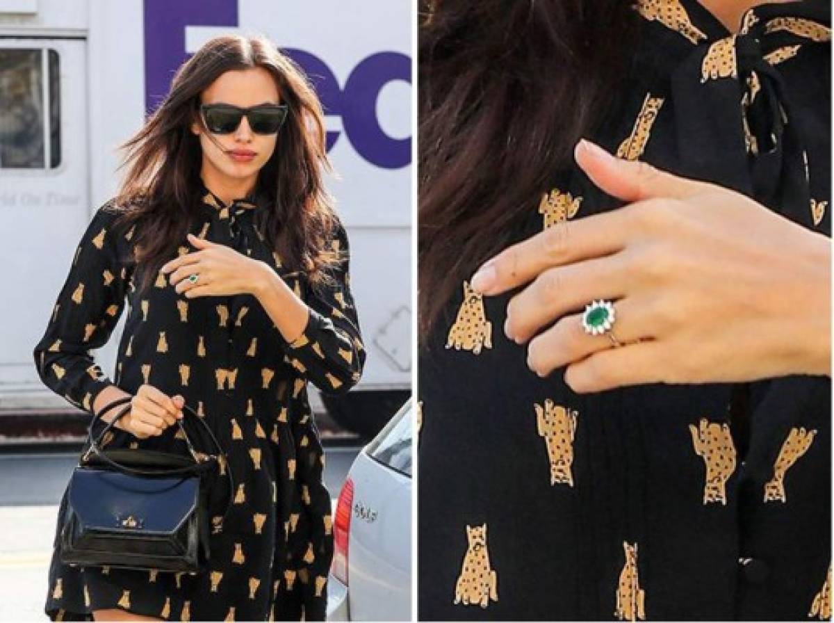 Irina Shayk salió de un spa en Los Ángeles luciendo este anillo de esmeralda en su dedo. Foto: TMZ